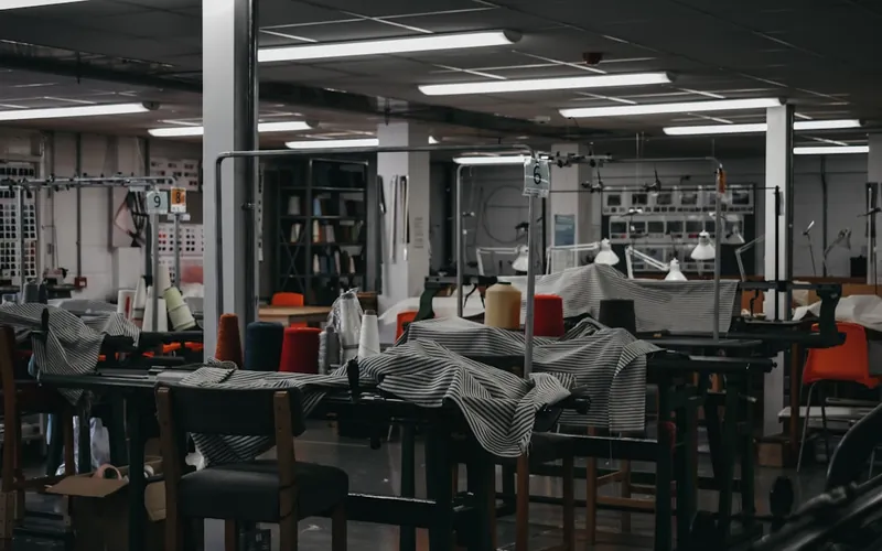 A small manufacturing workshop with equipment and workbenches